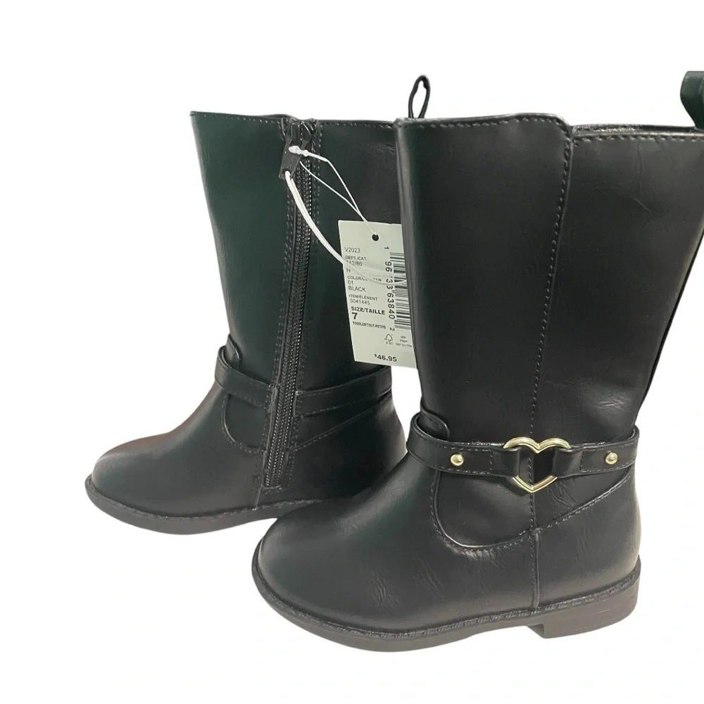 The Children's Place Toddler Girls Black Mid-Calf Boots with Elastic Panels